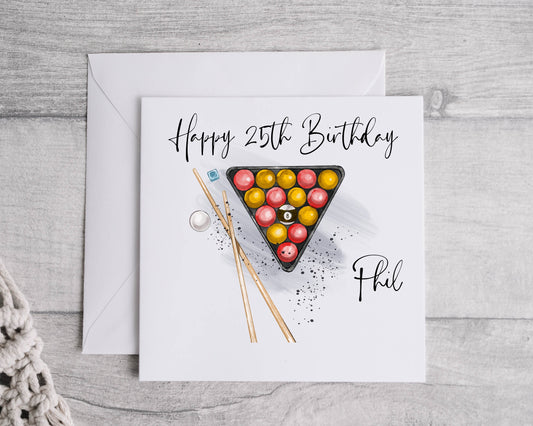Personalised Sports birthday card,  Fathers day Card, Any occasion and age Pool, Darts, Cricket.Snooker, Boxing
