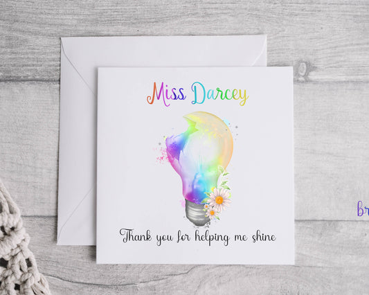 Thank you Teacher card, self care, positivity card, rainbow lightbulb