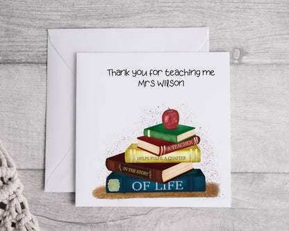 Thank you Teacher card, Personalised book Teacher Leaving Card