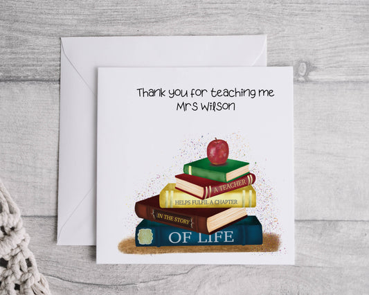 Thank you Teacher card, Personalised book Teacher Leaving Card