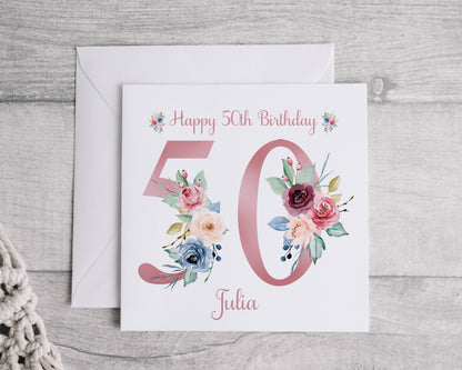 Personalised birthday card, Card for her, 18th, 21st, 30th, 40th any age