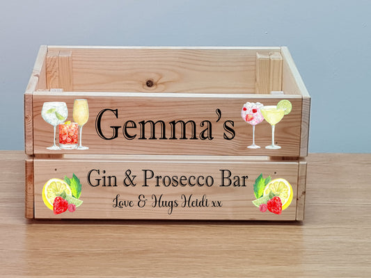 Personalised Gin Bar Crate, Gin bar wooden box, Gift hamper, birthday hamper