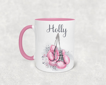 Personalised pink boxing mug, boxing coaster,  Boxing gift for her amd him, Boxer mug, sport mug