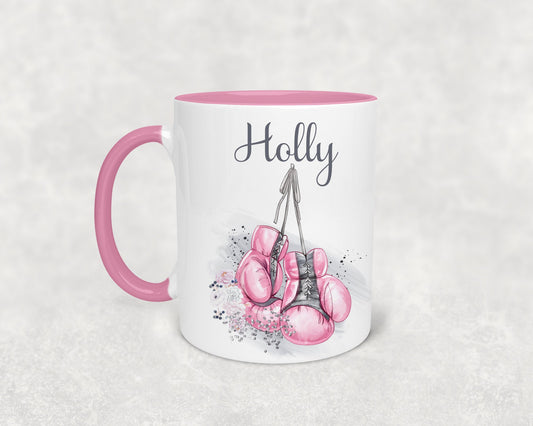 Personalised pink boxing mug, boxing coaster,  Boxing gift for her amd him, Boxer mug, sport mug
