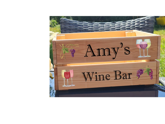Personalised Wine Bar Crate, Gin bar wooden box, Gift hamper, birthday hamper
