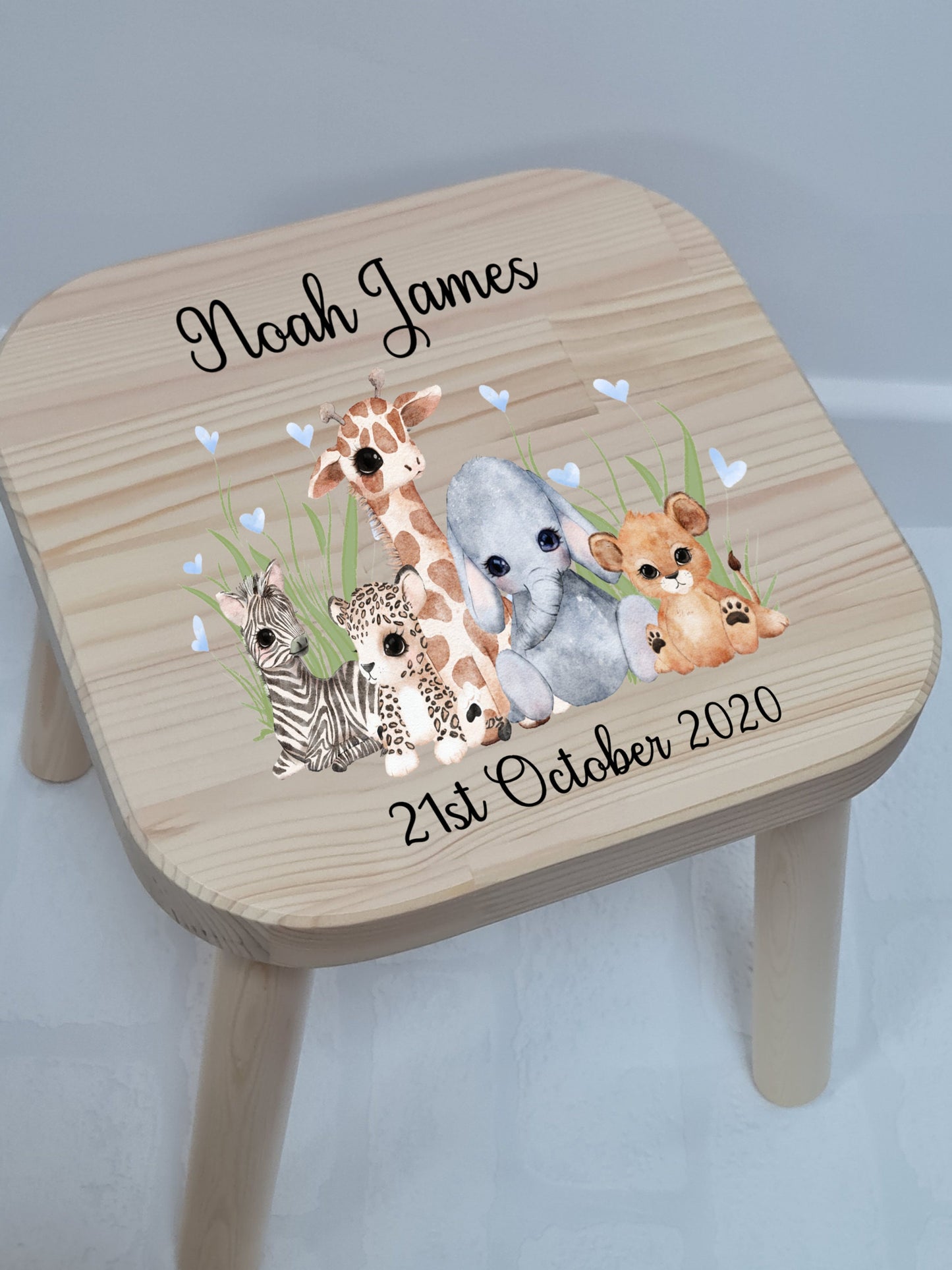 Personalised Kids Jungle stool, Children's stool, 1st Birthday gift, Christening gift