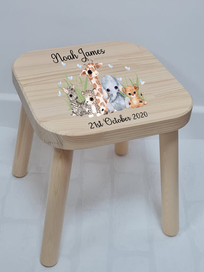 Personalised Kids Jungle stool, Children's stool, 1st Birthday gift, Christening gift