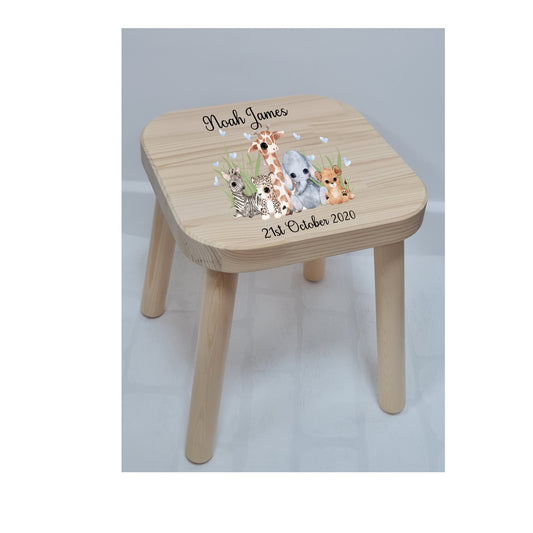 Personalised Kids Jungle stool, Children's stool, 1st Birthday gift, Christening gift