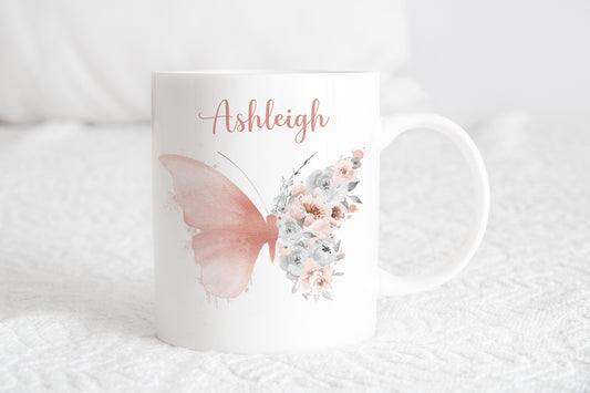 Personalised butterfly mug, Rose gold butterfly,  Butterfly coaster, Butterfly gift, coffee mug