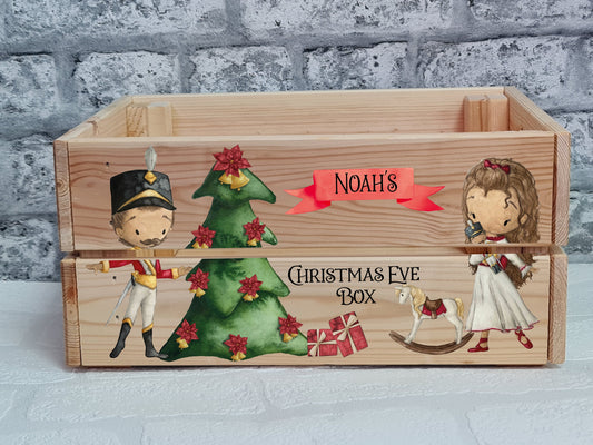 Personalised Nutcracker Wooden Christmas Eve  Box, Personalised Christmas Crate,  Kids Christmas Eve treat box