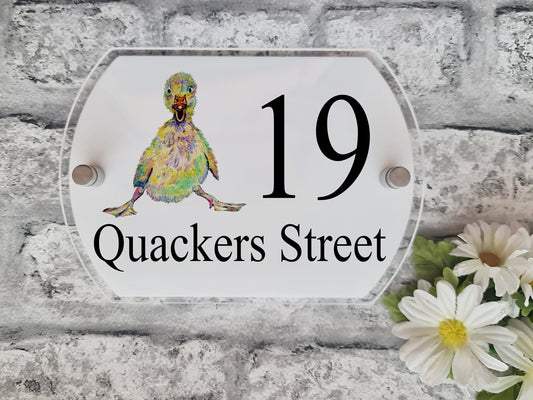 Duck acrylic house sign, door number plaque, Duck house number