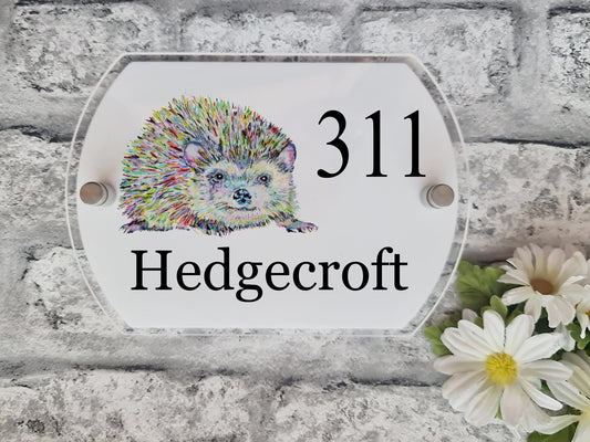 Hedgehog acrylic house sign, door number plaque, Hedgehog house number