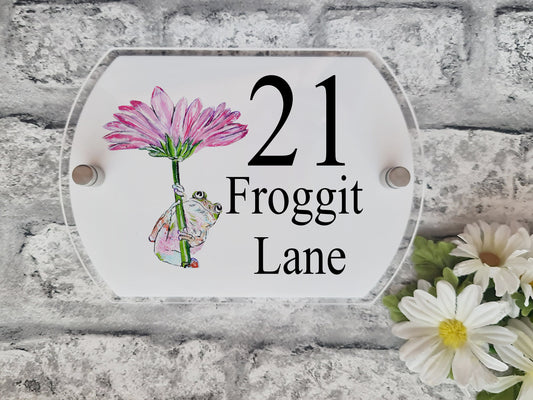 Frog acrylic house sign, door number plaque, Colourful frog house number