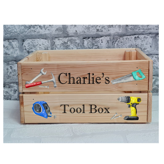 Personalised wooden tool box, kid's tool storage toy box, gift for birthday, Christmas