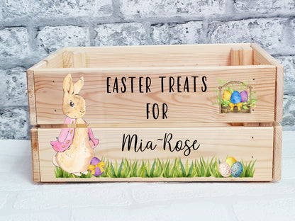 Personalised Easter Box , Personalised Easter Crate, Wooden Easter Crate, Easter Bunny Box, Easter basket, Easter Storage,  Easter Treat