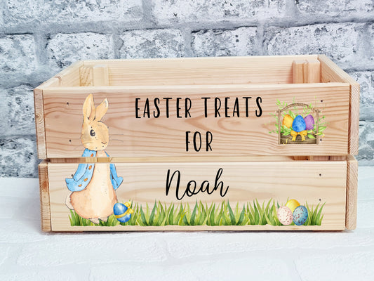 Personalised Easter Box , Personalised Easter Crate, Wooden Easter Crate, Easter Bunny Box, Easter basket, Easter Storage,  Easter Treat