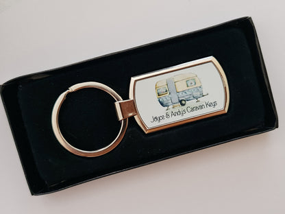 Caravan Keyring, Personalised caravan  key ring,  Vintage caravan gift