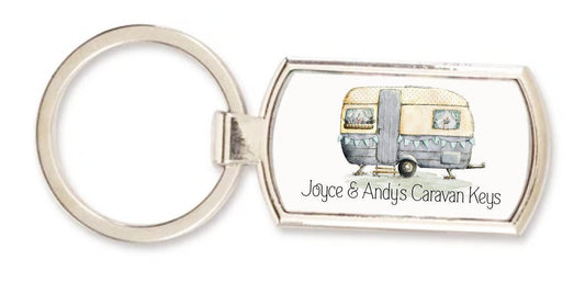 Caravan Keyring, Personalised caravan  key ring,  Vintage caravan gift