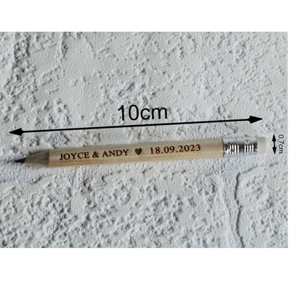 Personalised wooden wedding pencils with a rubber, Rustic wedding favours, Save the date