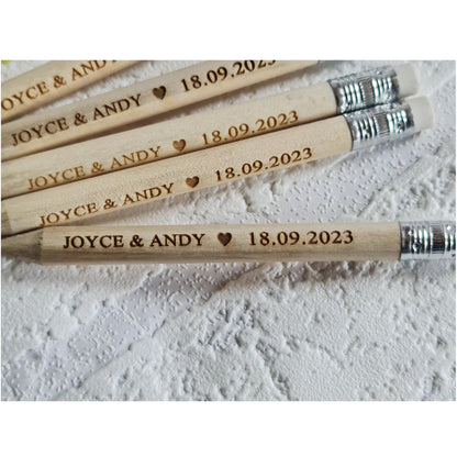 Personalised wooden baby shower pencils with a rubber, Baby shower favours, Baby name