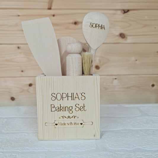 Personalised Children's Baking Set,  Kids Baking set, Kids kitchen gift, Kid's pastry set, Wooden baking set