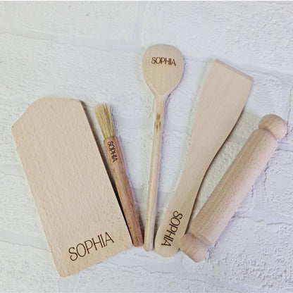 Personalised Children's Baking Set,  Kids Baking set, Kids kitchen gift, Kid's pastry set, Wooden baking set