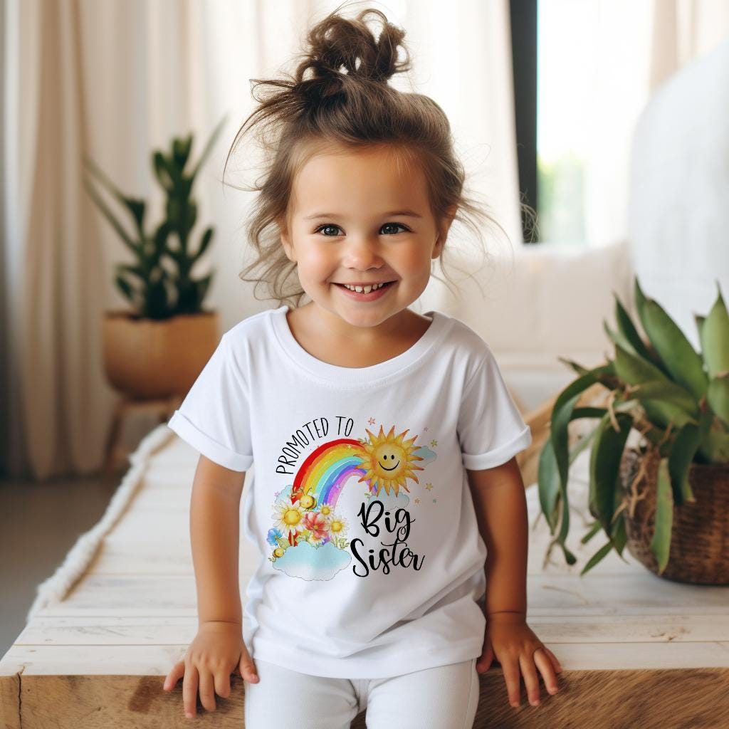 Big Sister T-shirt, Promoted to Big Sister, Baby announcement, New sister, Personalised Kids Tshirt, Rainbow Tshirt