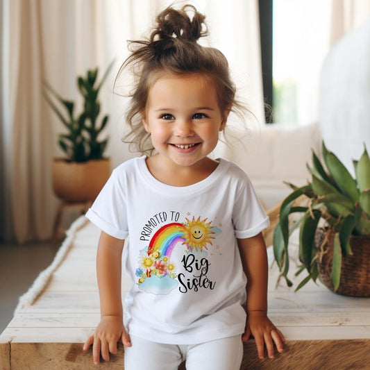Big Sister T-shirt, Promoted to Big Sister, Baby announcement, New sister, Personalised Kids Tshirt, Rainbow Tshirt
