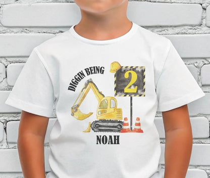 Birthday Digger T-Shirt, Birthday T-Shirt, Construction vehicle T-Shirt, Birthday construction Truck, personalised Birthday Gift, any age