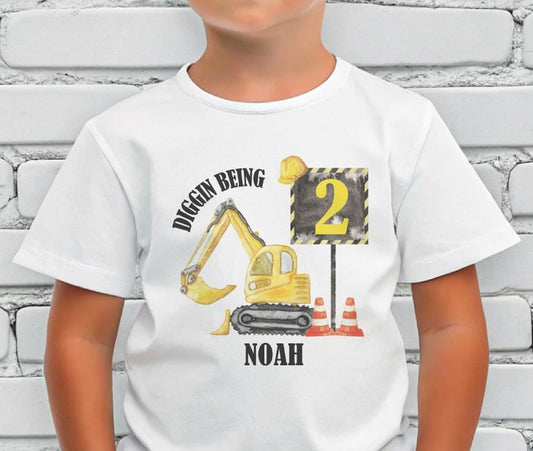 Birthday Digger T-Shirt, Birthday T-Shirt, Construction vehicle T-Shirt, Birthday construction Truck, personalised Birthday Gift, any age