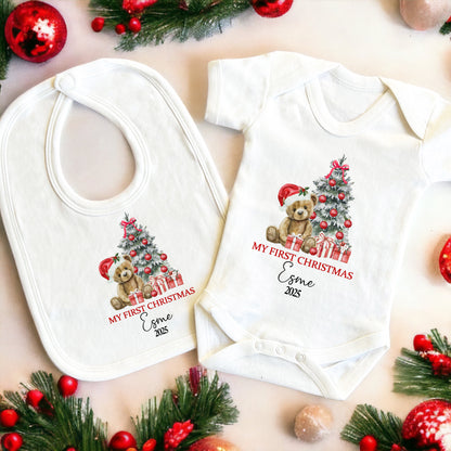 My First Christmas 2025, Personalised First Christmas Baby Grow, Cotton Newborn Gift, Vest, bib (Copy)
