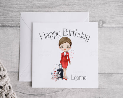 Personalised Flight Attendant Card, Air Hostess Card, Cabin Crew card, Air Steward, Birthday Card, Card for her, Aviation card (Copy)